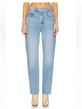 Frame Denim high n tight cut out waist Light Wash High-Rise Straight Leg Jeans